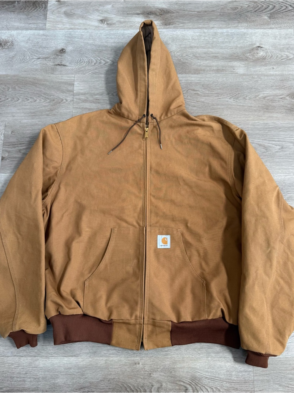 Vintage 80s Carhartt Duck Canvas Work Jacket JR106 Hood USA Union Made Mens 3XL
